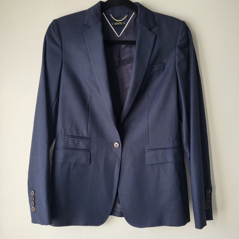 Massimo Dutti blue wool single button closure classic fit blazer Sz 6